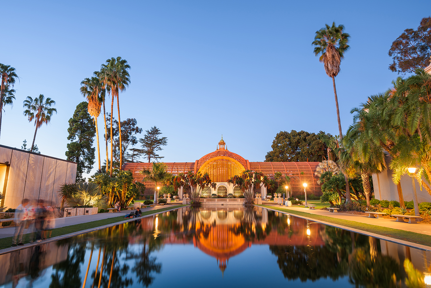 Historic architecture in San Diego, California, USA at dusk.